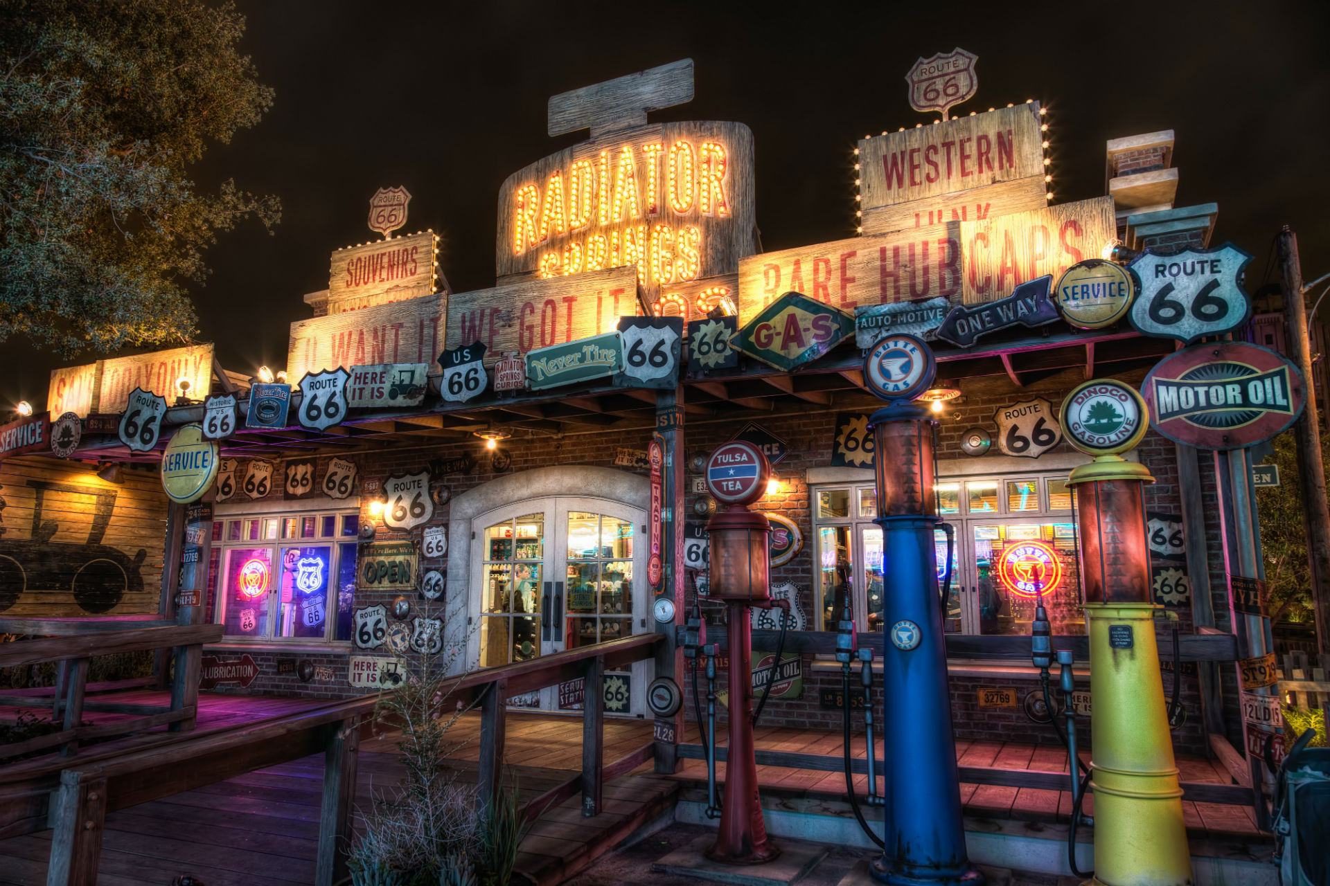 parks, Usa, California, Disneyland, Route, 66, Night, Hdr, Design, Buildings Wallpaper