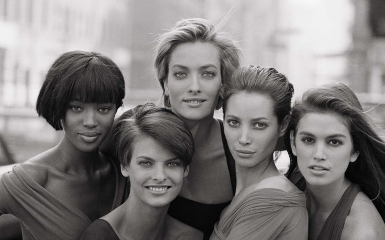 women, Vintage, Models, Grayscale, Naomi, Campbell, Cindy, Crawford, Christy, Turlington, Linda, Evangelista, Models HD Wallpaper Desktop Background