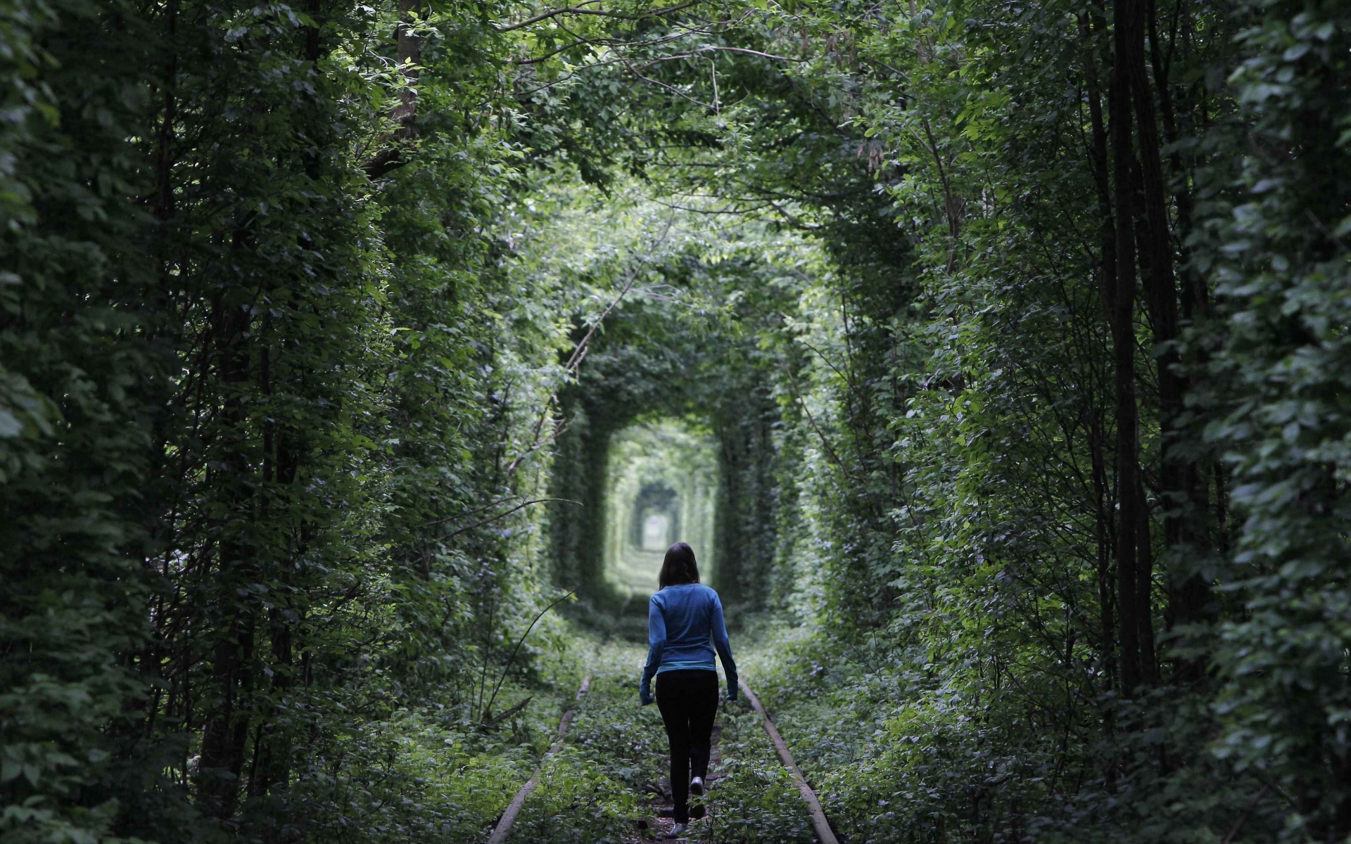 women, Mood, Brunettes, Tunnel, Nature, Landscapes, Railroad, Tracks, Train Wallpaper