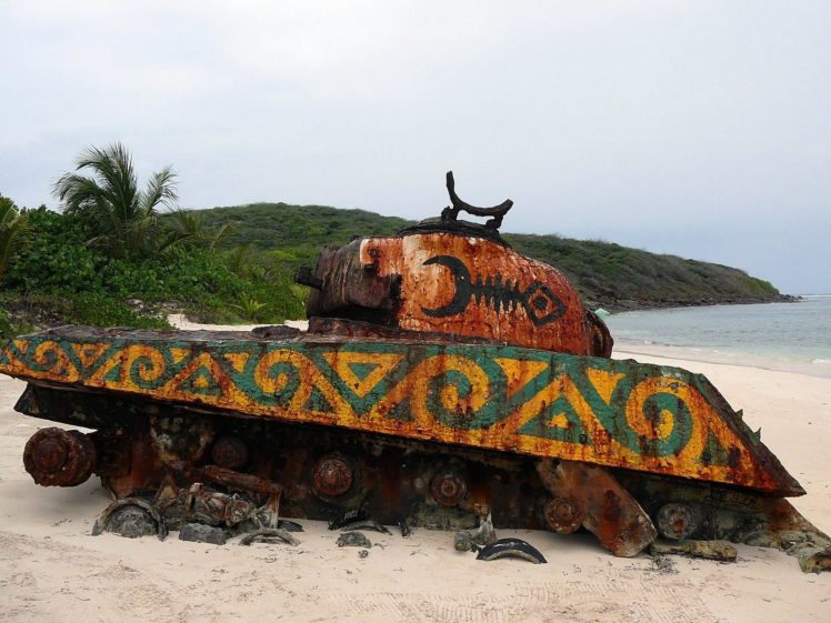 sherman, Graffiti, Tanks, Beaches HD Wallpaper Desktop Background