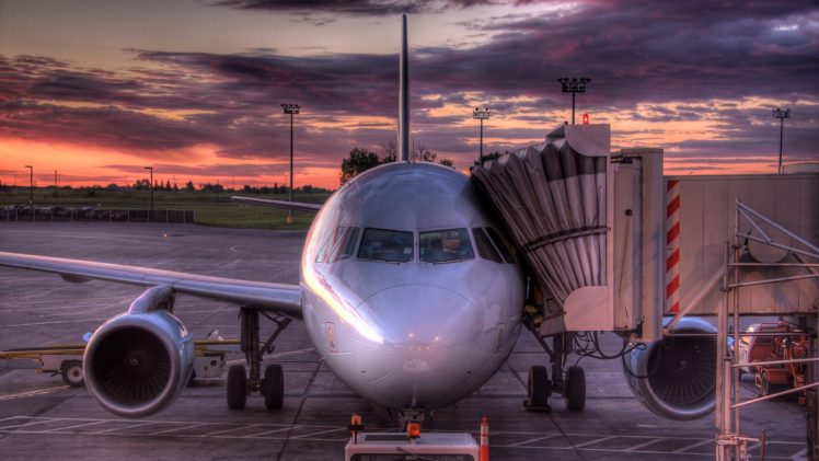 sunset, Aircraft, Airports HD Wallpaper Desktop Background