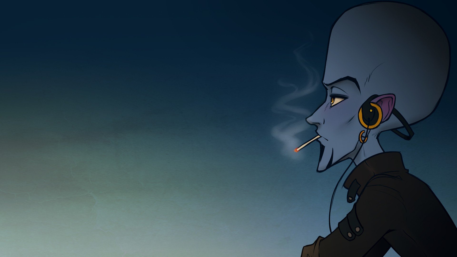 headphones, Cartoons, Blue, Music, Smoke, Punk, Smokes, Rock, Music, Megamind, Smoker Wallpaper