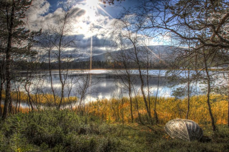 autumn, Lake, Trees, Boat, Sun, Landscape HD Wallpaper Desktop Background