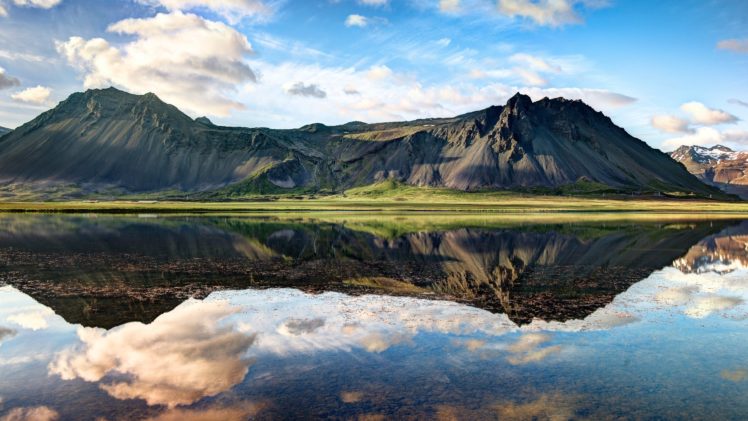 clouds, Fjords, Grass, Iceland, Relection, Lake HD Wallpaper Desktop Background
