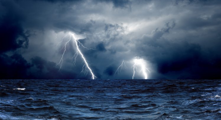clouds, Waves, Sea, Storm, Lightning, Ocean HD Wallpaper Desktop Background