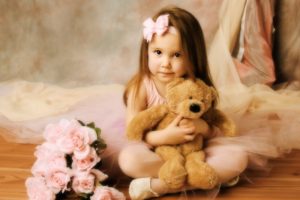girl, Teddy, Bear, Roses, Mood, Cute