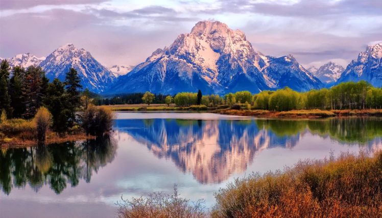 landscape, Nature, Lake, Mountains, Fall, Reflection, Grand, Teton, Mount, Moran, Wyoming HD Wallpaper Desktop Background