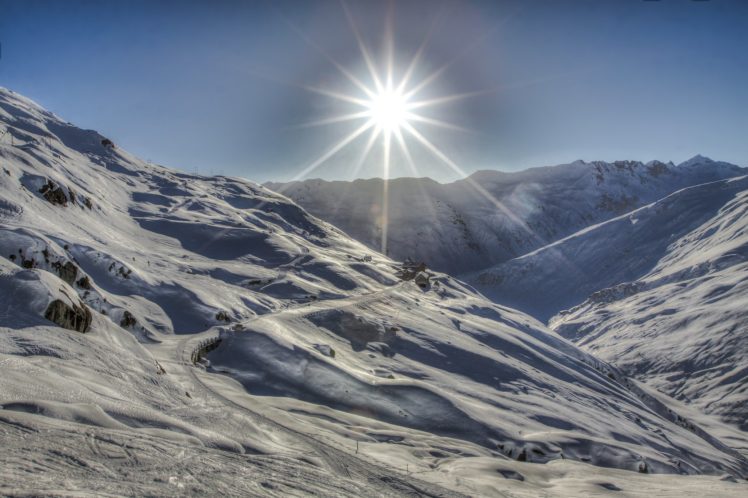 mountains, Sun, Rays, Light, Snow, House HD Wallpaper Desktop Background