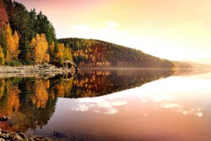 nature, Landscape, Autumn, Sunset, Evening, Lake, River, Reflection