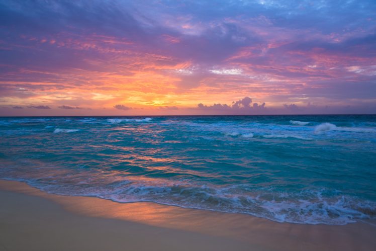 sea, Surf, Sunrise, Waves, Sand, Ocean, Beach HD Wallpaper Desktop Background