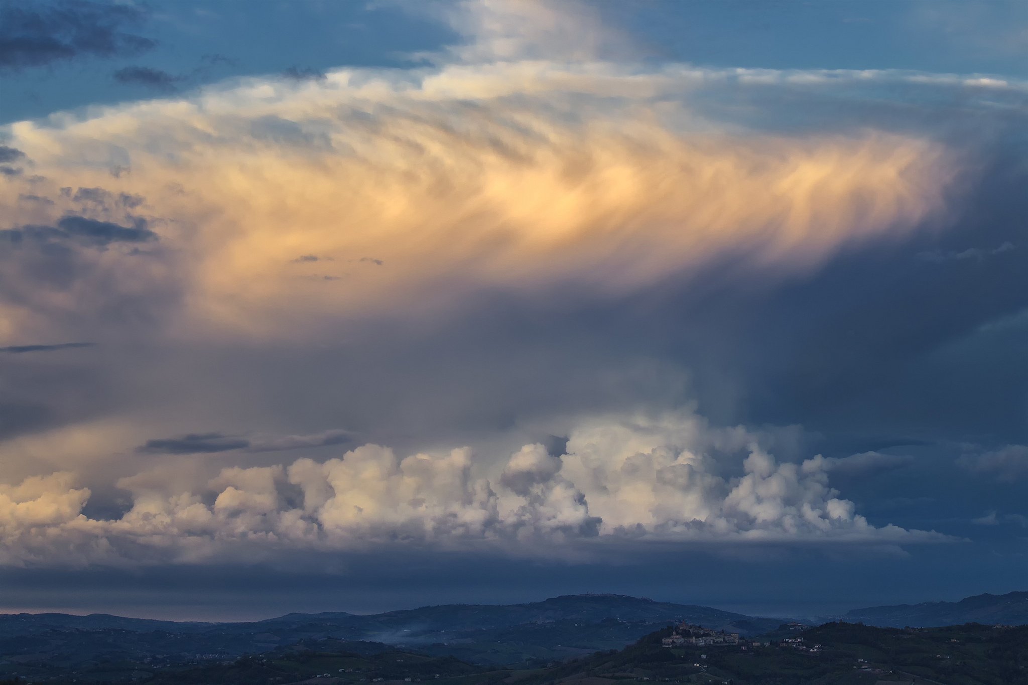 village, Clouds, Italy, Sky, Hills Wallpaper