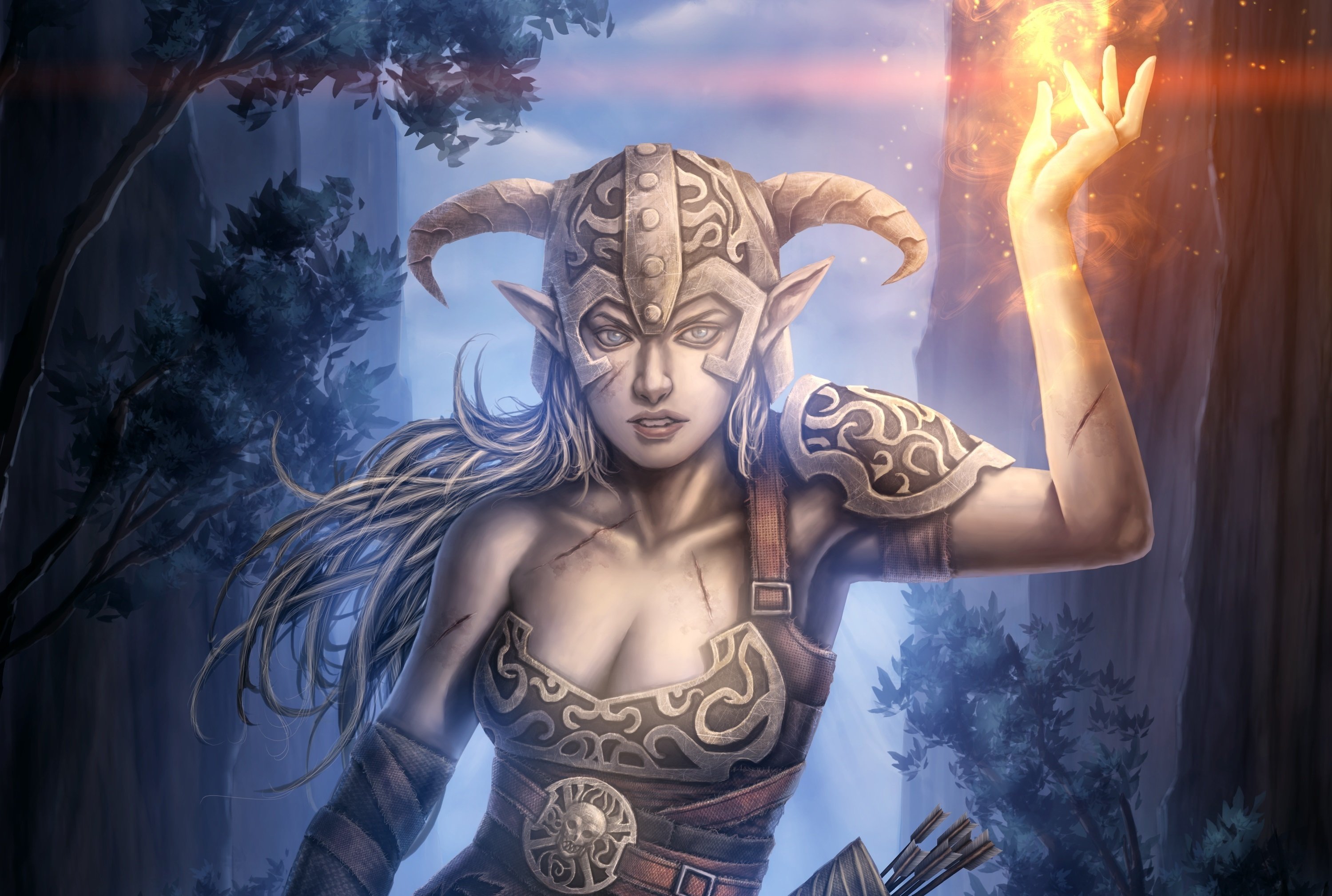 elves, Magic, Warrior, The, Elder, Scrolls, Skyrim, Games, Fantasy, Girls Wallpaper