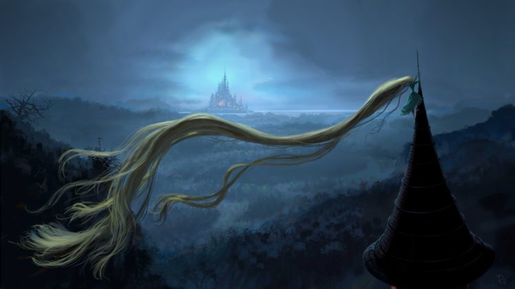 blondes, Castles, Tower, Forests, Long, Hair, Escape, Rapunzel, Fairy, Tales HD Wallpaper Desktop Background