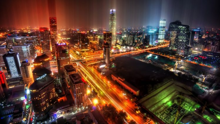 cityscapes, Night, Rain, China, Downtown, Beijing, After HD Wallpaper Desktop Background