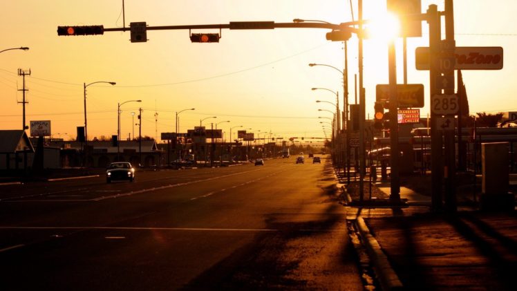 sunset, Sun, Cityscapes, Streets, Lights, Cars, Usa, Traffic HD Wallpaper Desktop Background