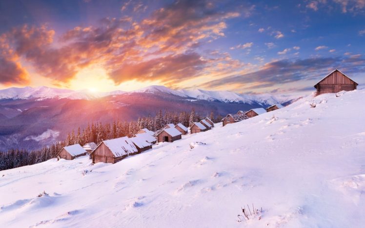 winter, Beautiful, Sunset HD Wallpaper Desktop Background
