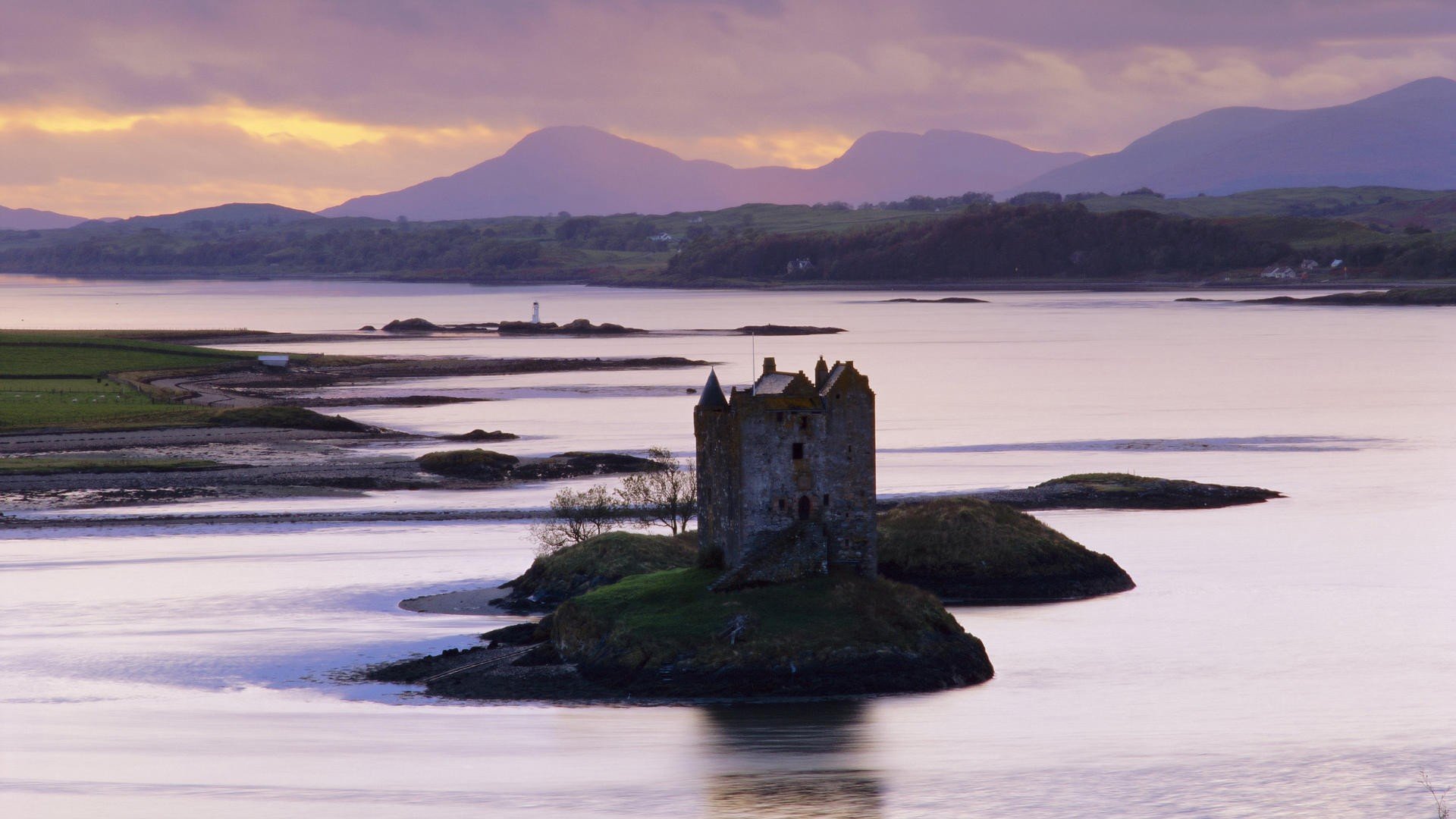 sunset, Scotland, Castle, Stalker Wallpaper