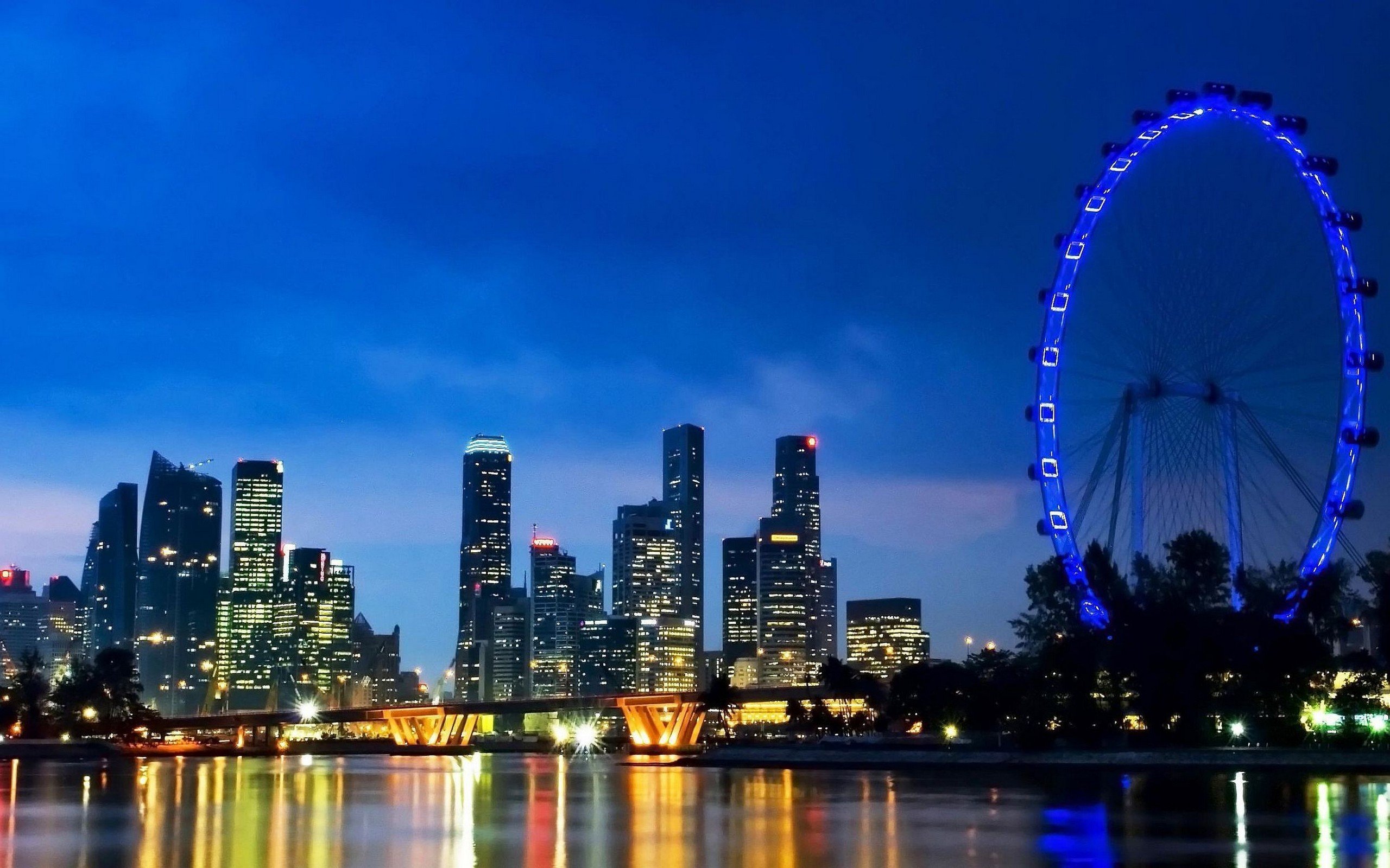 landscapes, Cityscapes, Singapore, Skyscrapers, Ferris, Wheels, City, Skyline Wallpaper