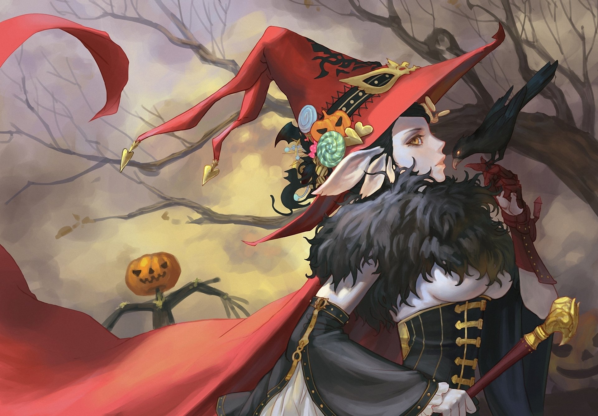 gothic, Fantasy, Halloween, Teddy, Yang, Hat, Anime, Girls, Witch, Original Wallpaper