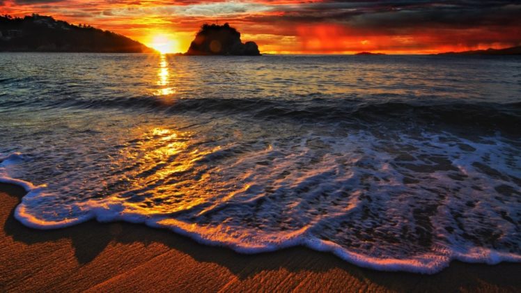 sunset, Landscapes, Nature, Rocks, Sea HD Wallpaper Desktop Background