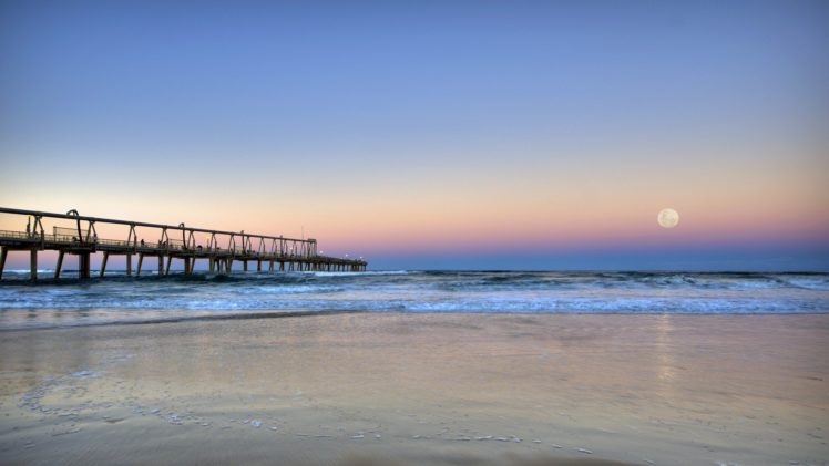 sunset, Ocean, Landscapes, Nature, Moon, Australia, Sea, Beaches HD Wallpaper Desktop Background