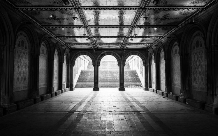 architecture, New, York, City, Grayscale, Arches, Staircase HD Wallpaper Desktop Background