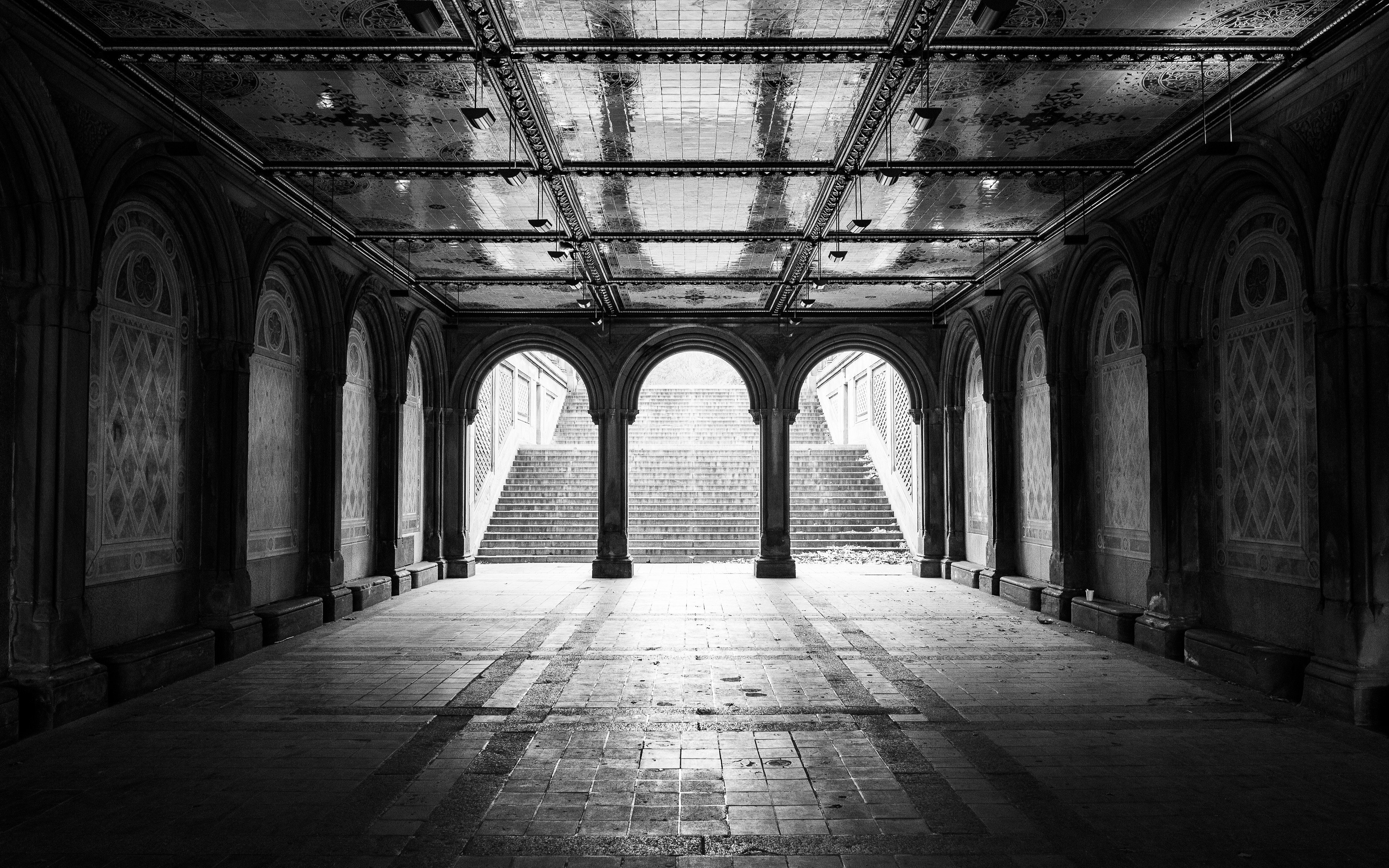 architecture, New, York, City, Grayscale, Arches, Staircase Wallpaper