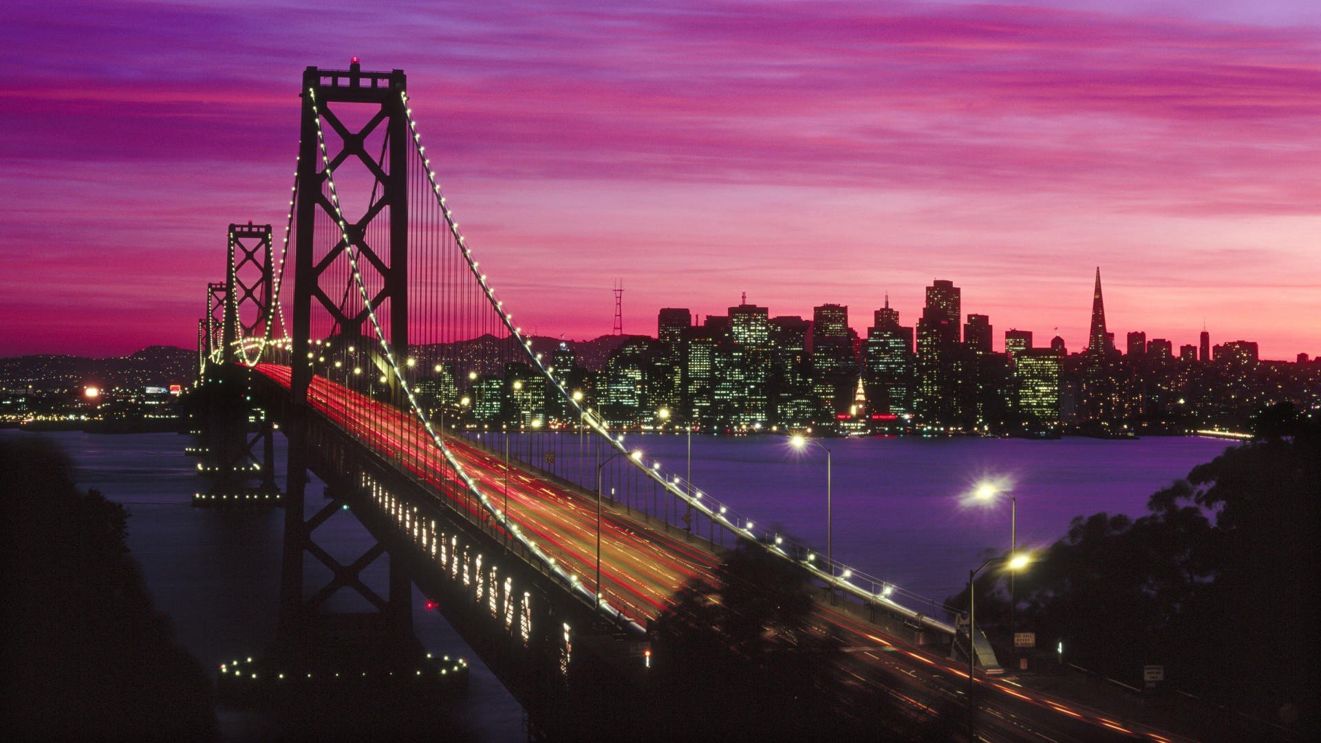 sunset, California, San, Francisco, Bay, Bridge Wallpaper