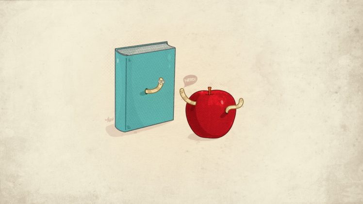 minimalistic, Nerd, Funny, Books, Apples, Simple, Background, Worms HD Wallpaper Desktop Background