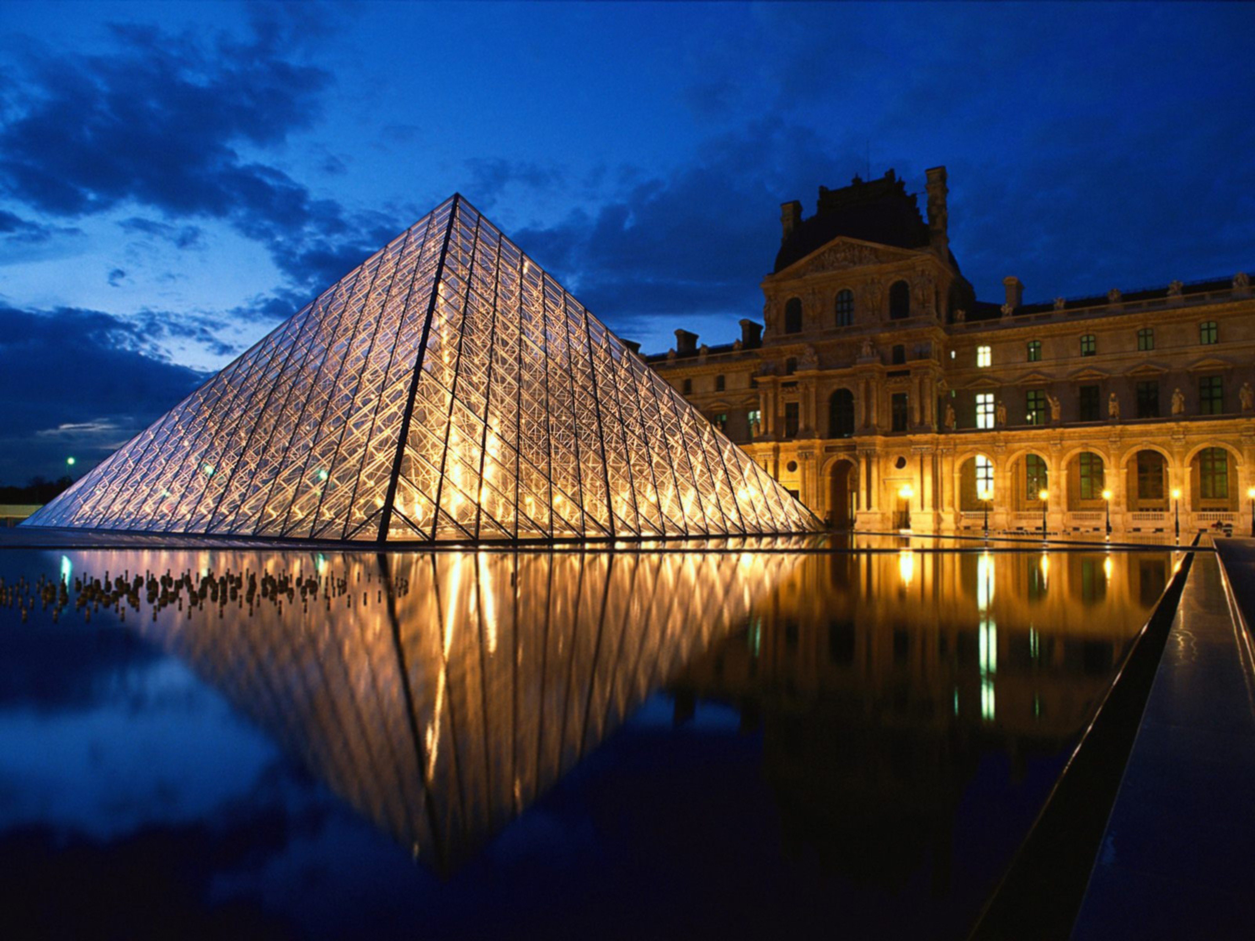 louvre, Pyramid, Glass, Paris, France, Europe, Museum, City, Night Wallpaper