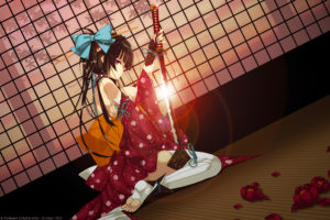 refeia, Original, Girl, Warriors, Asian, Oriental, Weapons, Sword, Katana, Kimono