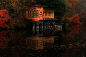 japan, Landscapes, Lakes, Garden, House, Sunset, Sunrise, Autumn, Fall, Trees