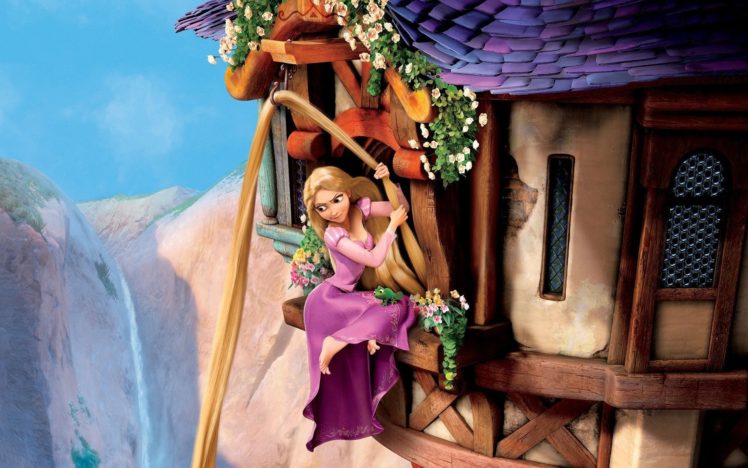 princess, Rapunzel, Hair, Chameleon, Complicated, Story, Windows, Goldilocks, Tower, Mountains, Flowers HD Wallpaper Desktop Background