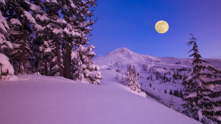 dawn, Moon, Oregon, Mount HD Wallpaper Desktop Background