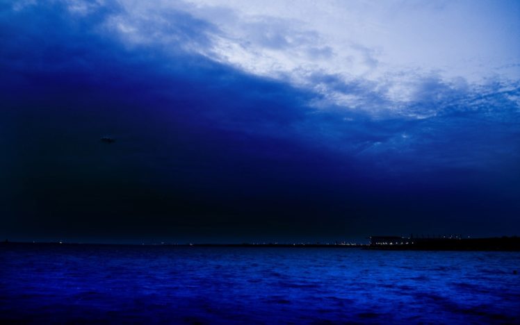 landscapes, Lakes, Sea, Ocean, Coast, Shore, Night, Lights, Sky, Clouds HD Wallpaper Desktop Background