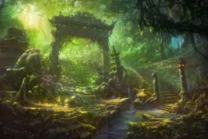 fantasy, Art, Temple, Trees, Forest, Jungle, Landscapes, Decay, Ruins
