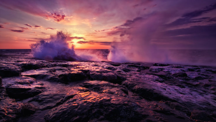 ocean, Sea, Waves, Sunset, Sunrise, Sky, Clouds HD Wallpaper Desktop Background