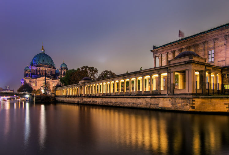 night, Germany, Berlin, Cathedral, Museum, Island, Buildings, Rivers, Reflection HD Wallpaper Desktop Background