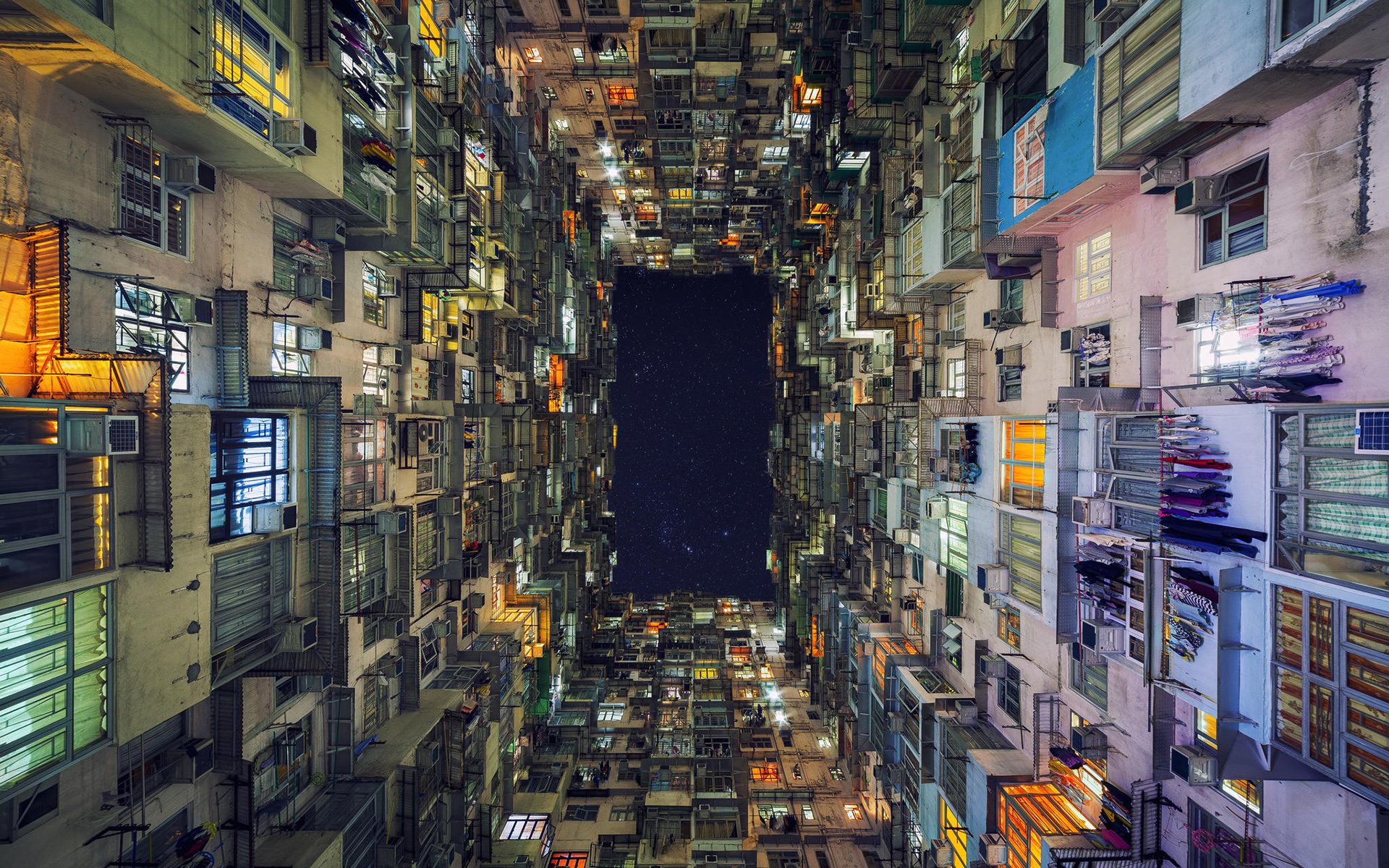 buildings, Night, Stars Wallpaper