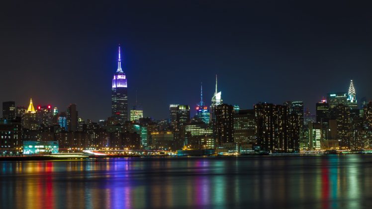 buildings, Skyscrapers, New, York, Night, Lights HD Wallpaper Desktop Background