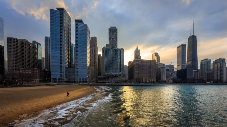 chicago, Beach, Shore, Buildings, Skyscrapers HD Wallpaper Desktop Background