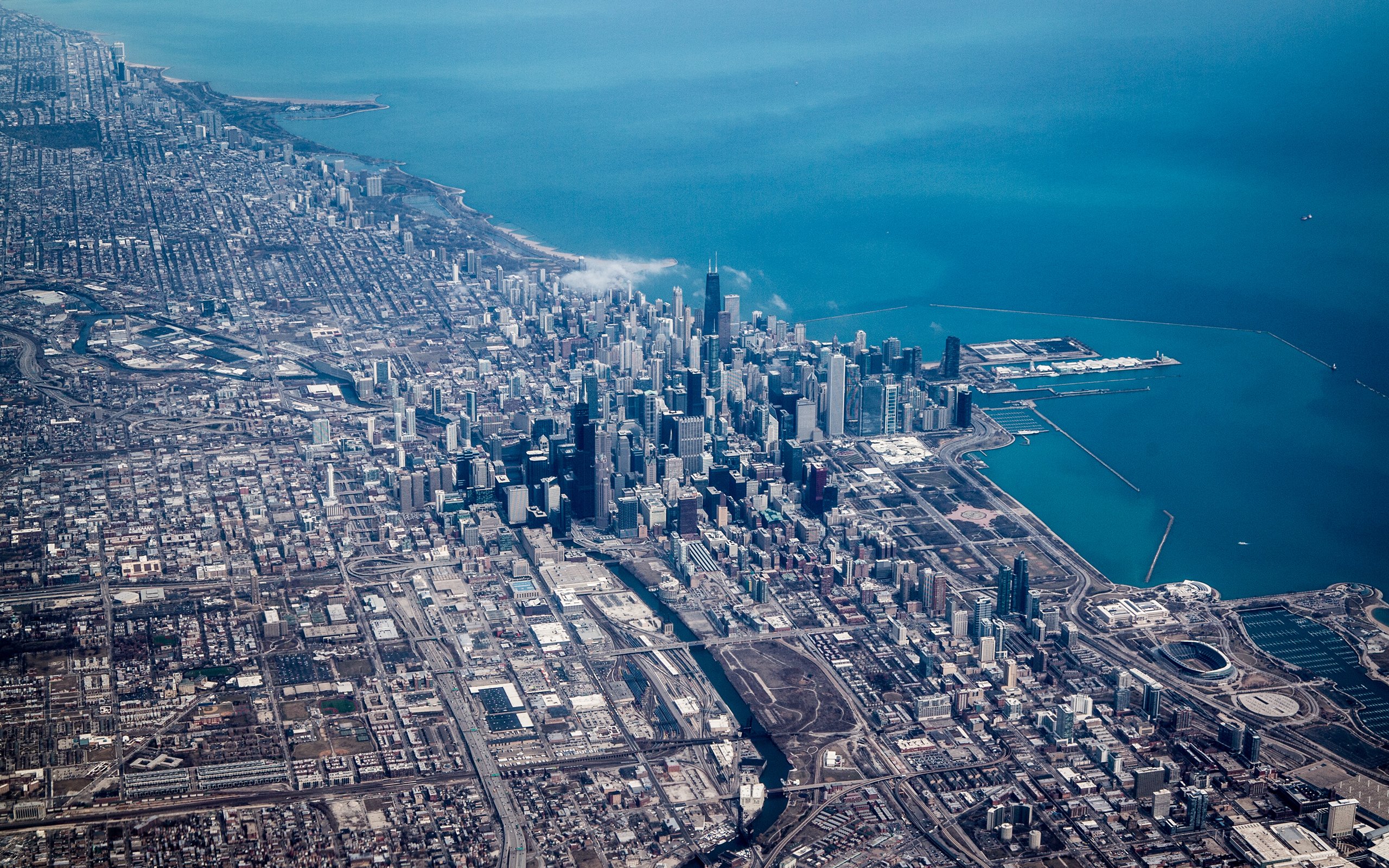 chicago, Buildings, Skyscrapers, Coast, Aerial Wallpaper