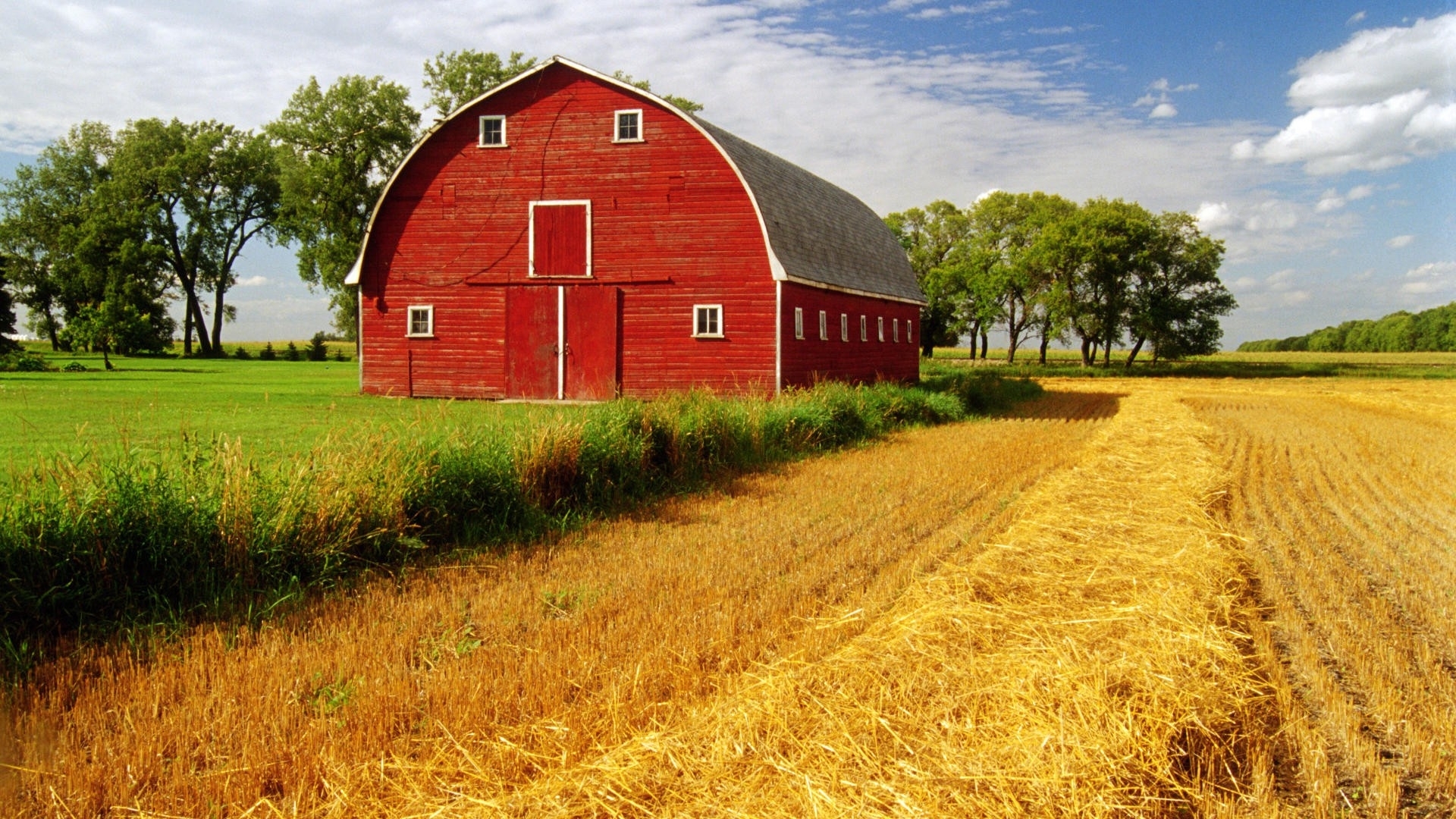 barn, Rustic, Farm, Landscapes, Fields, Crop, Grass, Sky, Clouds Wallpaper