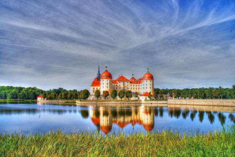germany, Castles, Rivers, Sky, Moritzburg, Grass, Cities HD Wallpaper Desktop Background