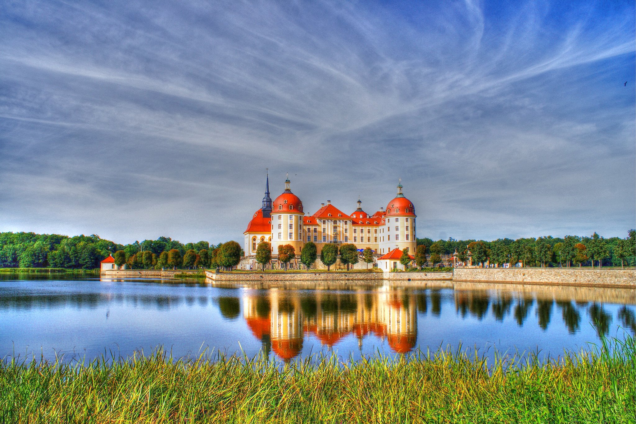 germany, Castles, Rivers, Sky, Moritzburg, Grass, Cities Wallpaper