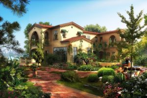 houses, Gardens, Mansion, Shrubs, Cities, 3d, Graphics