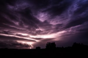 lightning, Clouds, Trees, Nature, Evening