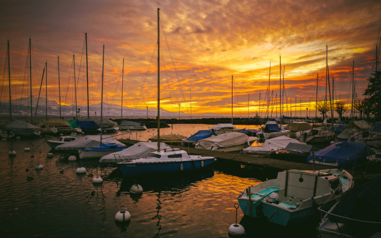 boats, Ships, Harbor, Sky, Clouds, Sunset, Sunrise HD Wallpaper Desktop Background