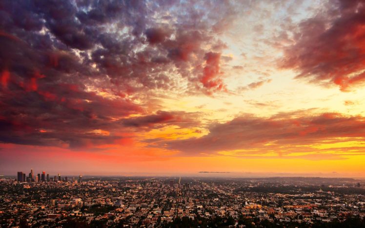 los, Angeles, Buildings, Skyscrapers, Clouds, Sunset HD Wallpaper Desktop Background