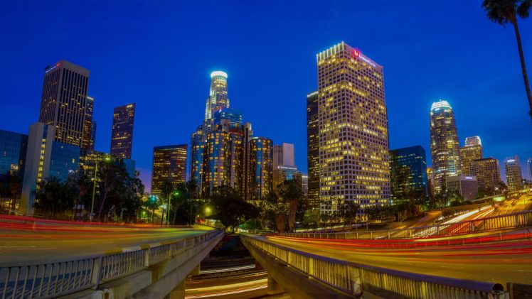 los, Angeles, Buildings, Skyscrapers, Night, Lights, Timelapse HD Wallpaper Desktop Background
